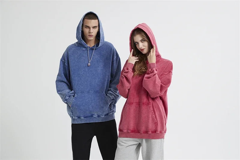2024 Autumn Winter Men 420gsm Hoodies Streetwears High Street Heavy Weight Washed Cotton Sweatshirts Brand Tracksuit