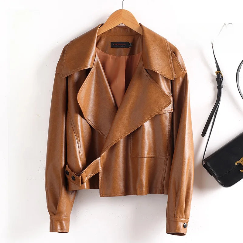 Ning Genuine Leather Jacket Women's Short Style 2026 New Autumn Loose Casual Motorcycle Fashion Sheepskin Coat