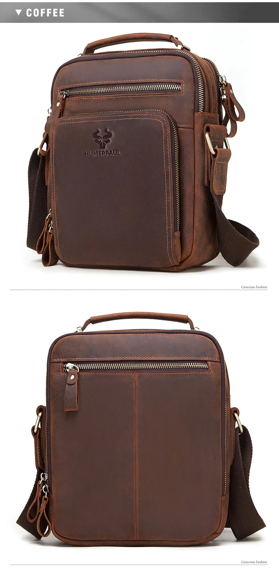 HUMERPAUL Men's Cowhide Shoulder Bag Casual Crossbody Bags Full Grain Leather Multifunctional Ipad Messenger Handbag Quality