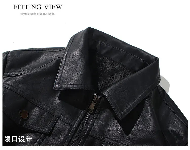Autumn and Winter Classic Men's Leather Jacket Lapel Fashion Trend Locomotive Clothes Fleece Thermal Jacket Men