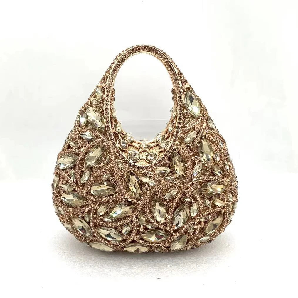 XIYUAN Women Red Rhinestone Evening Party Bags Fashion Shiny Diamond Handbag Wedding Bridal Clutches Gold Luxury Designer Purses