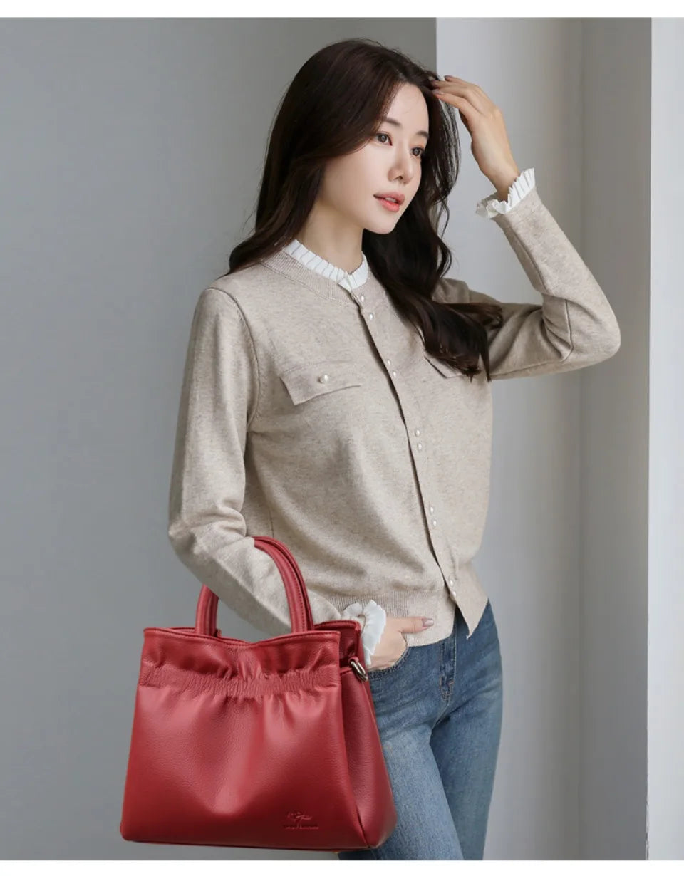 Luxury Soft Leather Shoulder Crossbody Bag for Women Mother 2025 Designer Handbags and Purse Female Small Casual Tote Sac A Main
