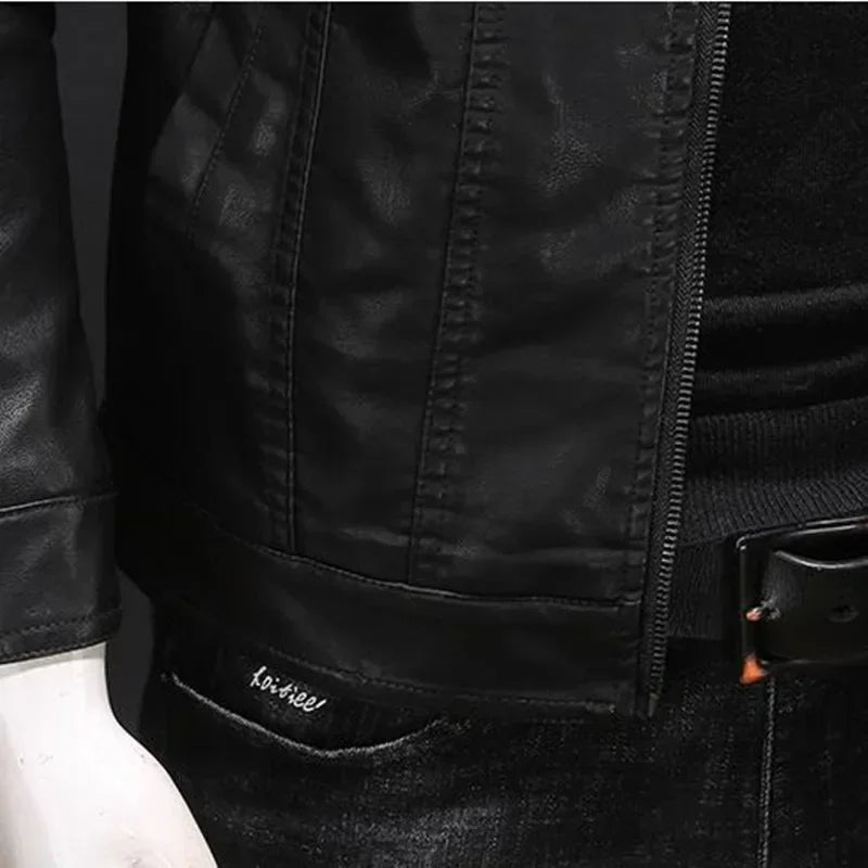 Men's Motorcycle Leather Jacket Large Size Pocket Black Zipper Lapel Slim Fit Male Spring Autumn High Quality PU Coat
