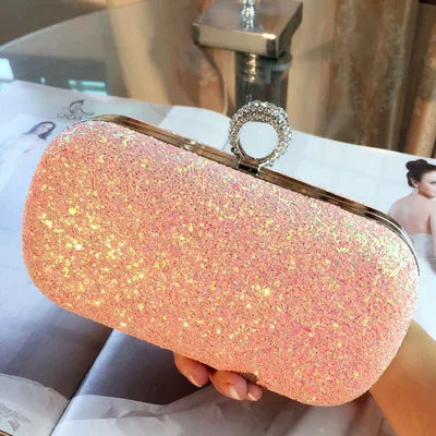 Evening Pink Clutch Designer Bags Women Luxury 2025 Purse Bling Sequins Handbag New Fashion Shoulder Crossbody Small Phone Bag