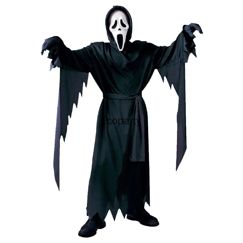 Adult Halloween Ghost Grim Reaper Cosplay Costume Scream Death Dress Up Props for Prom Men Horrible Movie Halloween Carnival Set