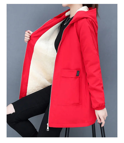 2023 Autumn Winter New Thick Warm Lamb Wool Cotton-padded Coat Women's Mid-length All-fit Loose Hooded Female Blouse