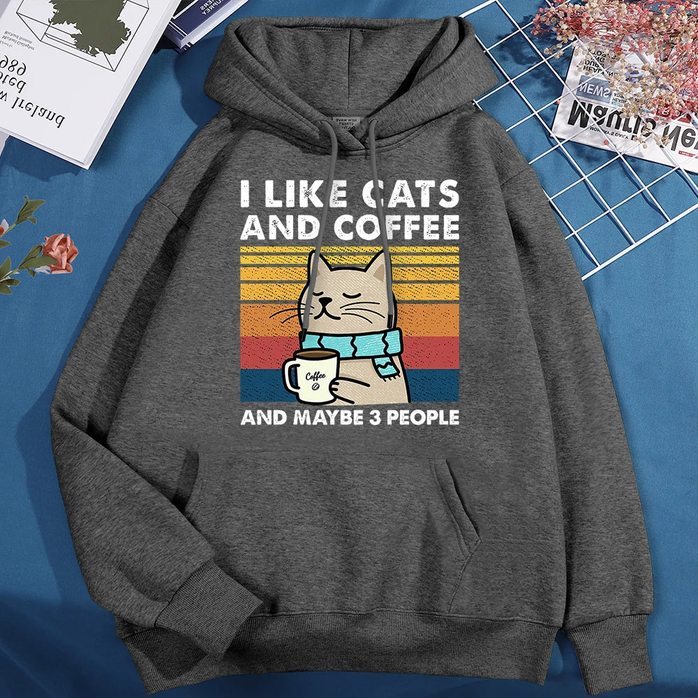 I Like Cats And Coffee Hoodies For Men Women Fashion Crewneck Clothes Loose Fleece New Hoodies Street Pullover Man Sweatshirt