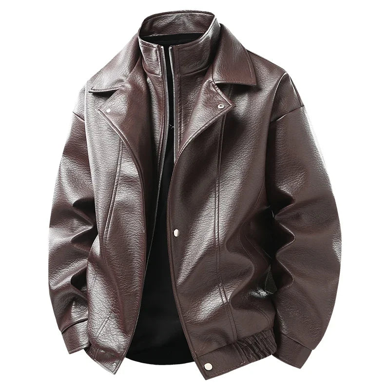 Leather Jacket Autumn Winter Outdoor Comfortable Warm Breathable Men's Jacket Sports Fitness Running Leisure Handsome Imitation