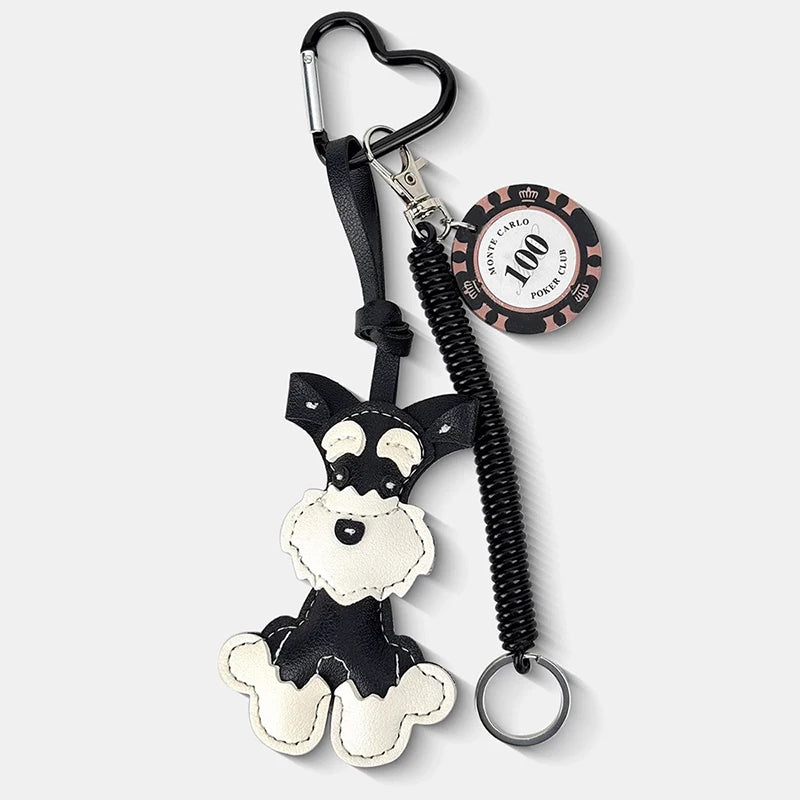 Lovely PU Leather Schnauzer Keychain Cute Puppy Animal Hanger Dog Fashion Bag Pendant Creative Woven Rope Keyring Bag Charms New