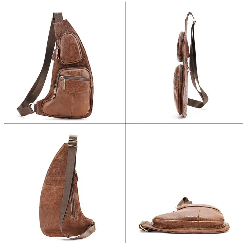 Men Genuine Leather Sling Cross Body High Quality Chest Bag Multi-Pockets Casual Male Cowhide Shoulder Bag Backpack Rucksack
