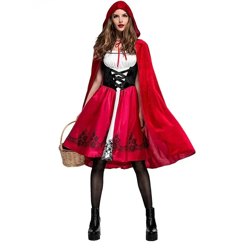 Little Red Riding Hood Adault Cosplay Costume Halloween Wicca Cloak For Woman Carnival Party Queen Dress