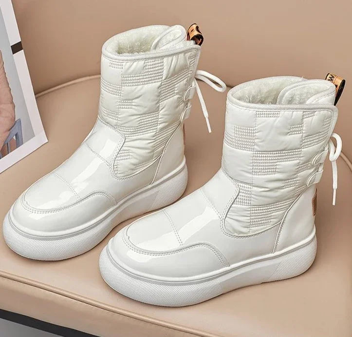 White Half High Waterproof Women's Snow Boots Lace-up Goth Plush Warm Quality on Offer Y2k Padded Large Size Hot Ladies Shoes