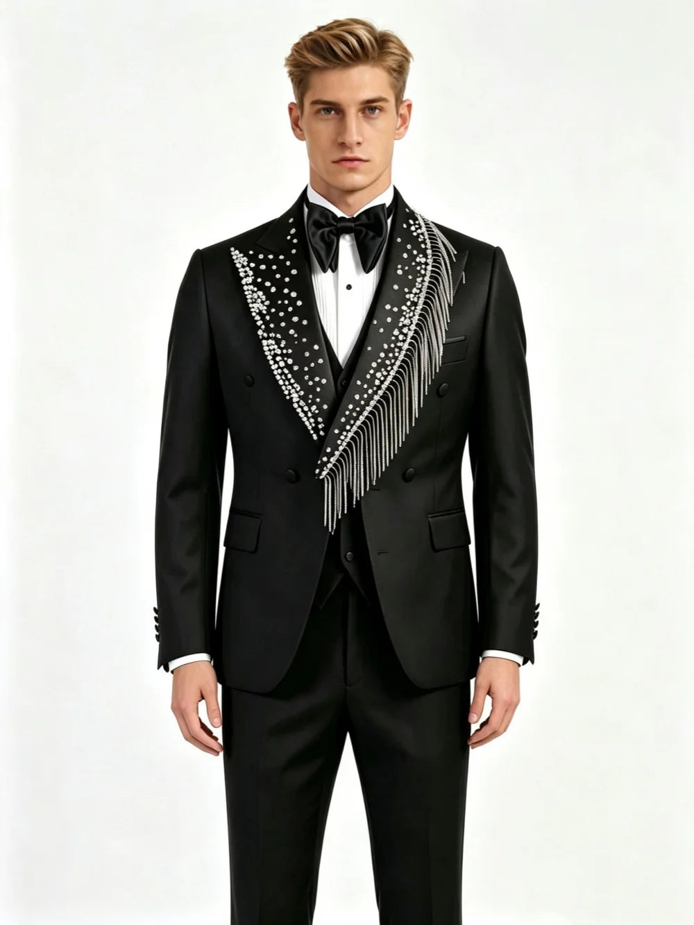 Luxury Wedding Tuxedos Beaded 2 Piece Set Jacket Pant Men Suit Elegant Unique Peaked Shawl Lapel Evening Blazer Party Customized