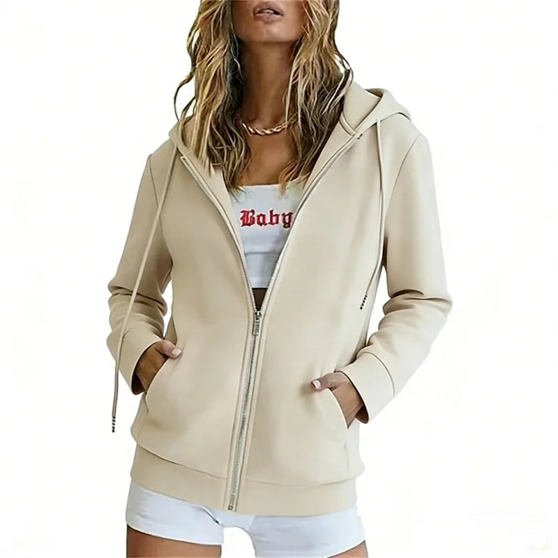 Spring Autumn Fashion loose zipper Hoodies Women cardigan coat Daily Long Sleeve tops Versatile Casual Hoodies Women Sweatshirt