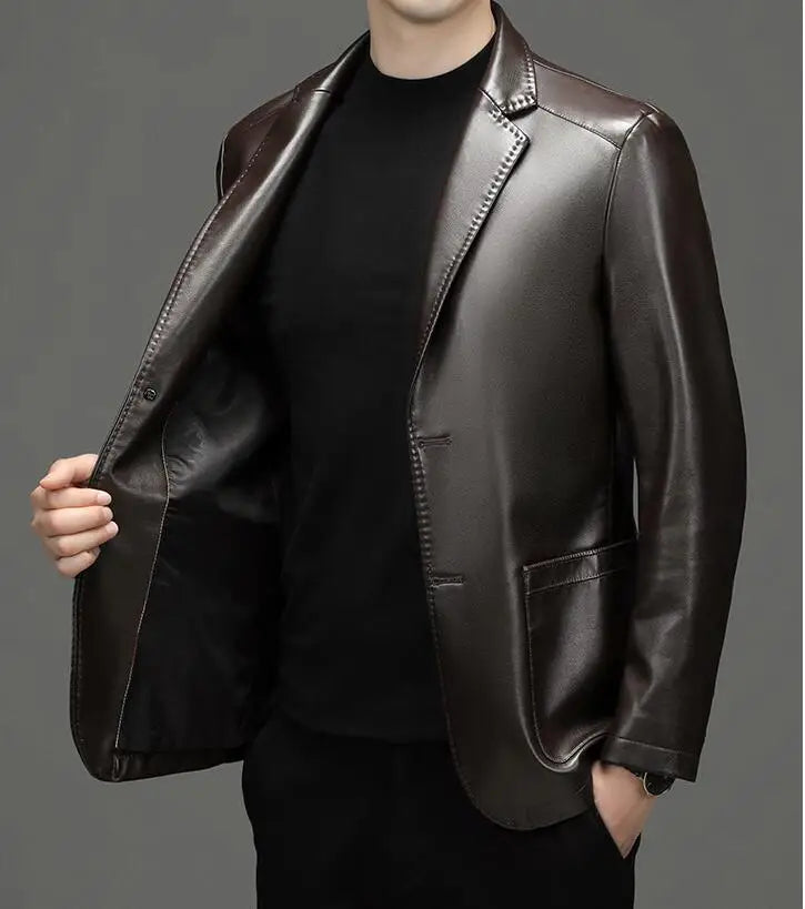High Quality Genuine Leather Men's Suit Leather Coat Autumn and Winter New Sheep Skin Casual Small Suit Coat Men Leather Jacket