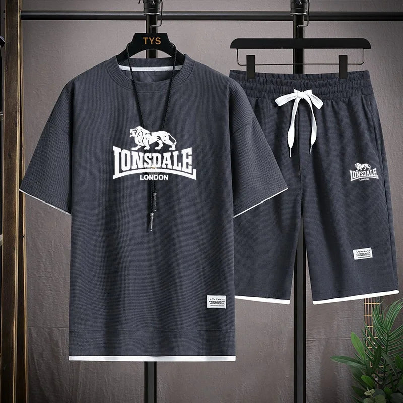 Brand-new summer comfortable men's sportswear, 2026 model fitness casual short-sleeved T-shirt and shorts set, two-piece set