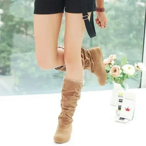 2024 New Mid-tube Snow Boots Hollow Cotton Thread Hook Lace Frosted Lady Boots Large Size Women's Shoes