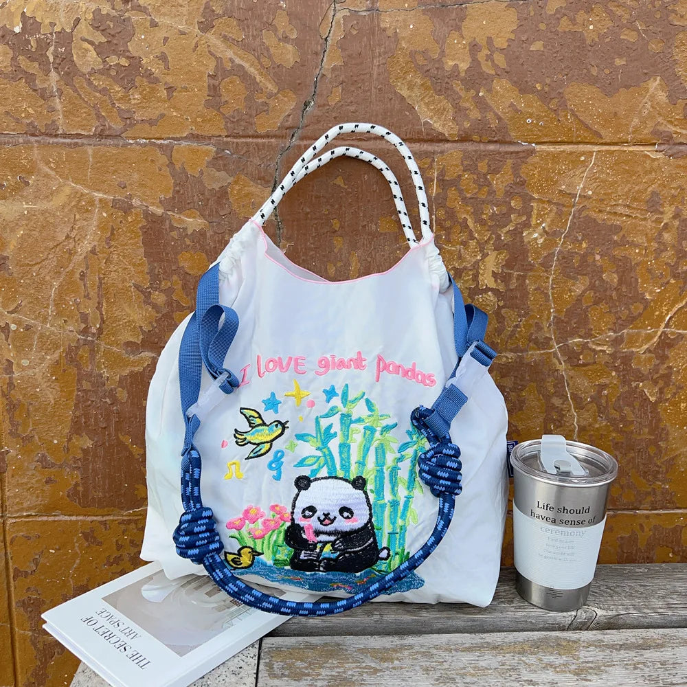 Large Medium Embroidered Shopping Bag, Casual Handheld Simple Large Capacity Shoulder Bag Shoulder Straps Included