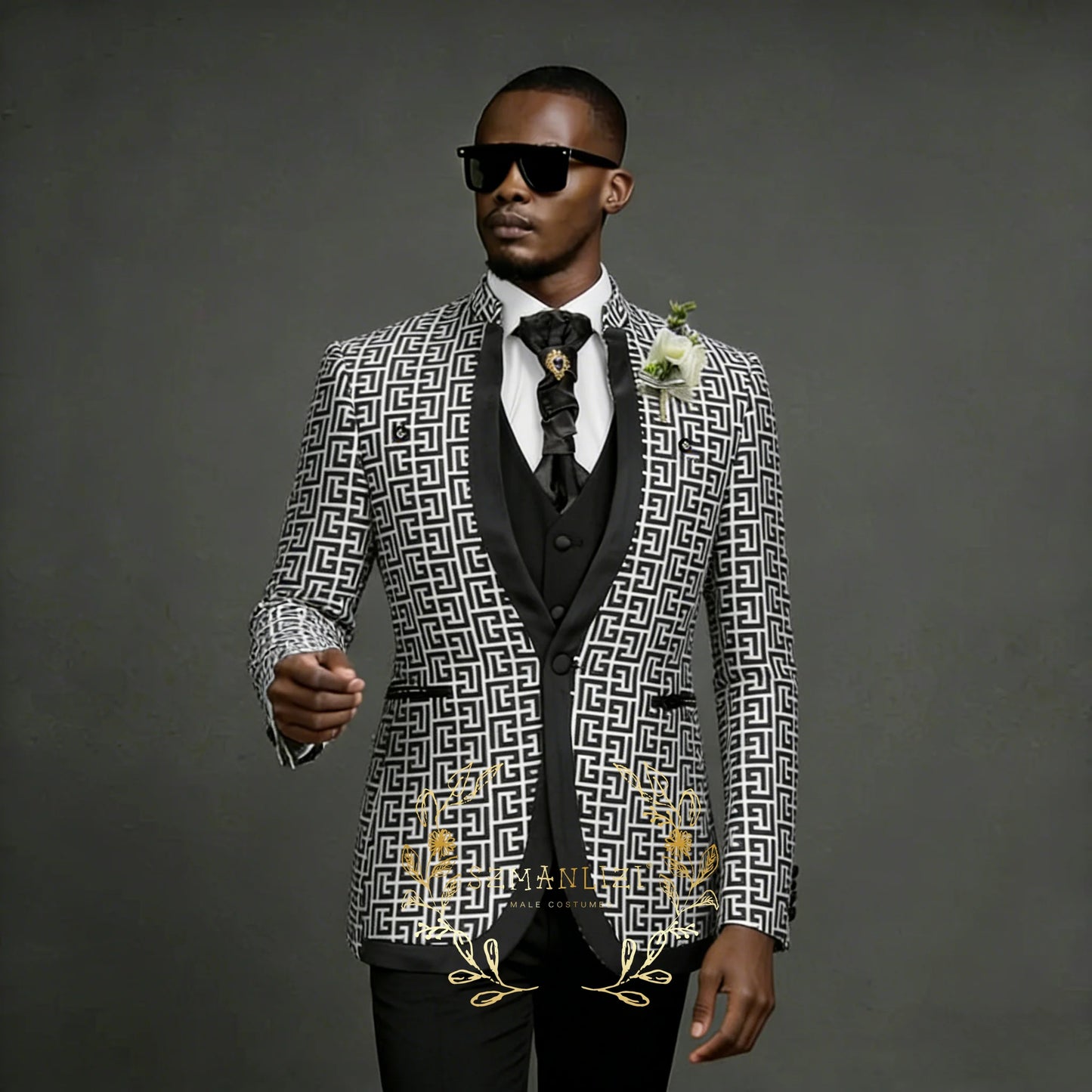 Latest Designs Printed Floral Mens Suits For Wedding Shawl Lapel Groom Tuxedos Slim Fit Terno Masculino Prom Party 3 Pieces Set