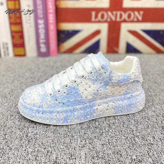 Sneakers Casual Men Designer Board Shoes Fashion Patent Leather/Denim Breathable Increased Internal Flat Platform Punk Shoes