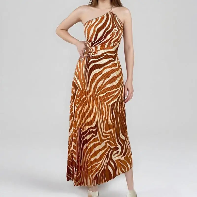 MLKSSJ Summer 2025 Ele Retro Sexy Loose Print High Waist Svel Asymmetrical Dr for Women Ci Walk Faionable