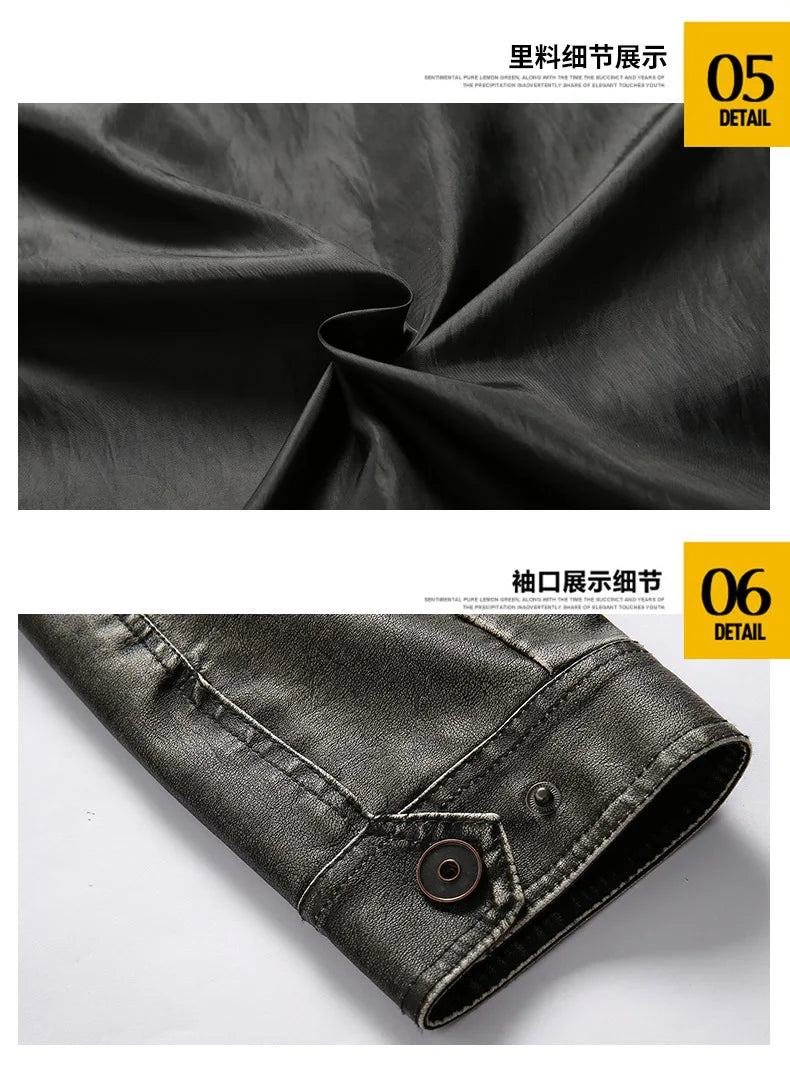 Men's Leather Clothing for Autumn and Winter. Fashionable Young Men's Stand-collar Distressed Personalized Street Leather Coat.