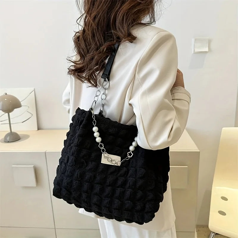 Chic Cloud Tote Bag Large Capacity Nylon Women's Shoulder Bag with Zipper Closure Polyester Lining, Perfect for Commuting Outing