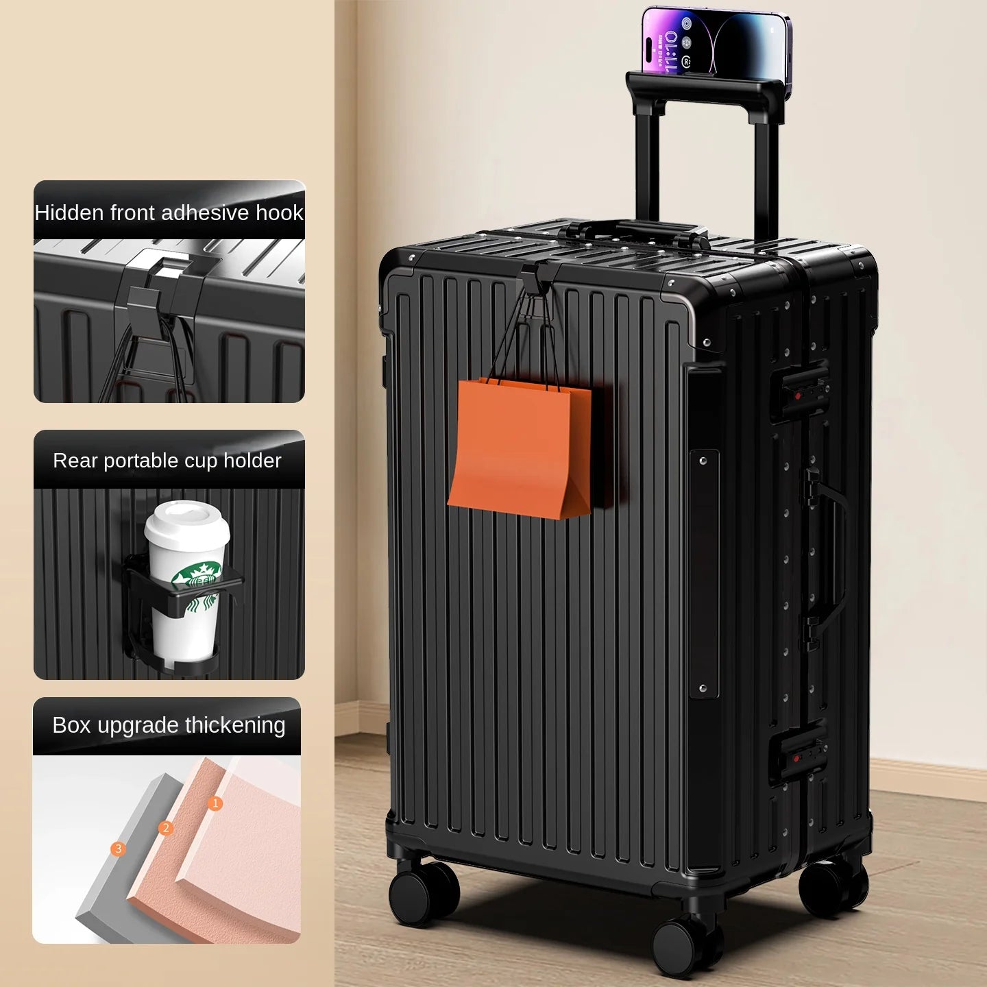 28/30 inch Large-capacity Luggage Lightweight Aluminium Frame Trolley Case 20 inch Can Boarding Zip Model Suitcases on Wheels