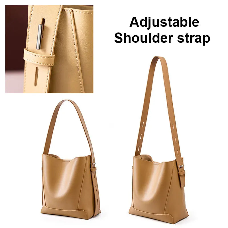 Cowhide Women's Shoulder Bag Fashion Trend Luxury Designer Bucket Bags Large Capacity Genuine Leather Women Crossbody Bags