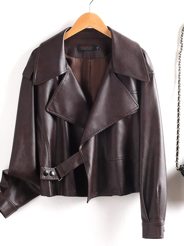 Ning Genuine Leather Jacket Women's Short Style 2026 New Autumn Loose Casual Motorcycle Fashion Sheepskin Coat