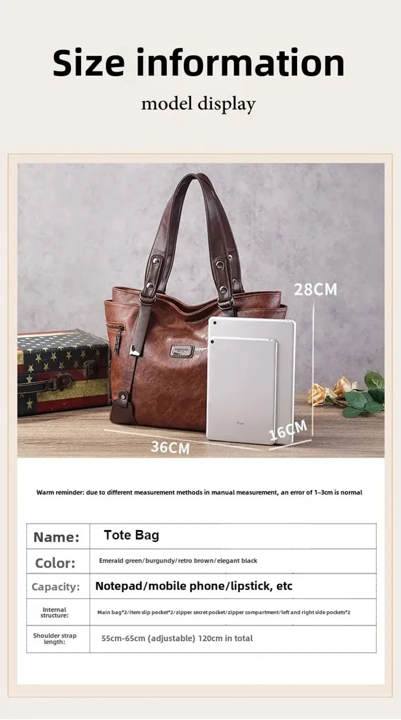 Vintage Women's Tote Bag 2025 New PU Leather Shoulder Bag Large Capacity Handbags Retro Style Crossbody Bags for Women