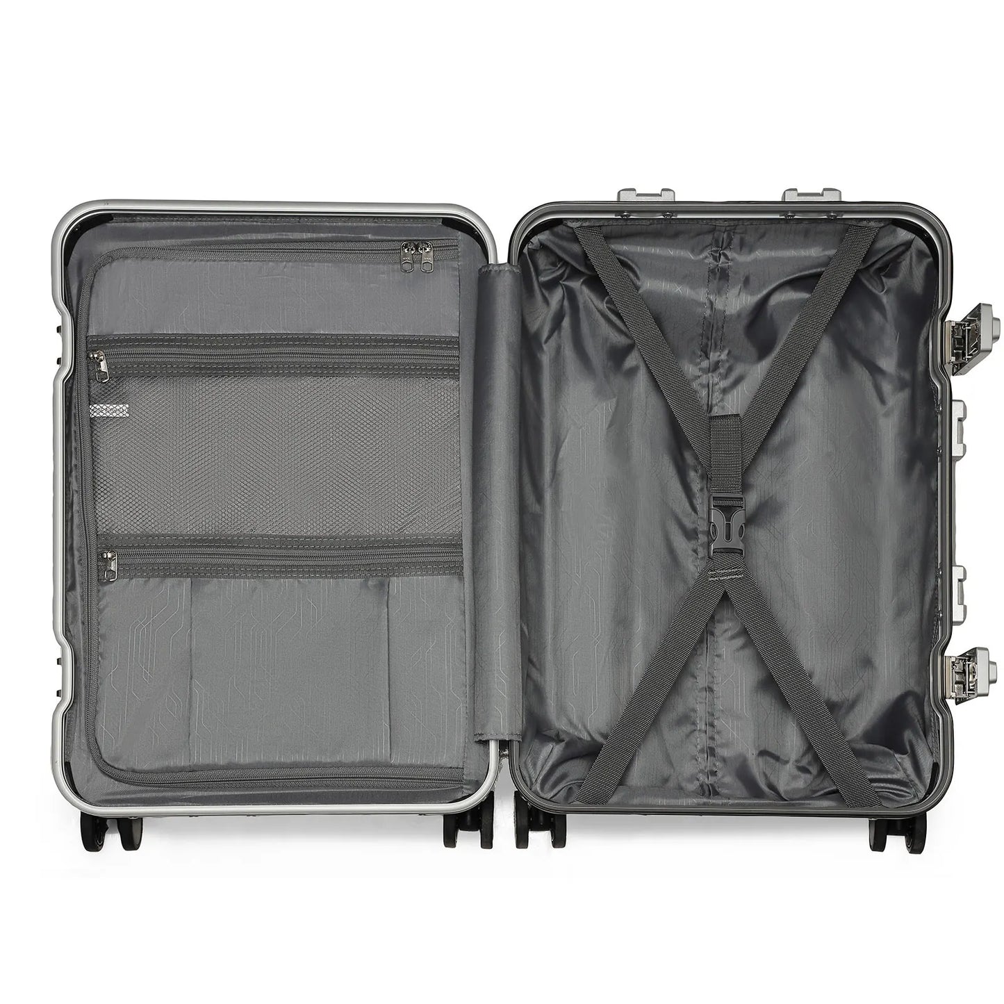Hard Case Suitcase Trolley Aluminum Frame suitcase PC hand luggage with 4 Rolls TSA Check-in Luggage Trackcase Black