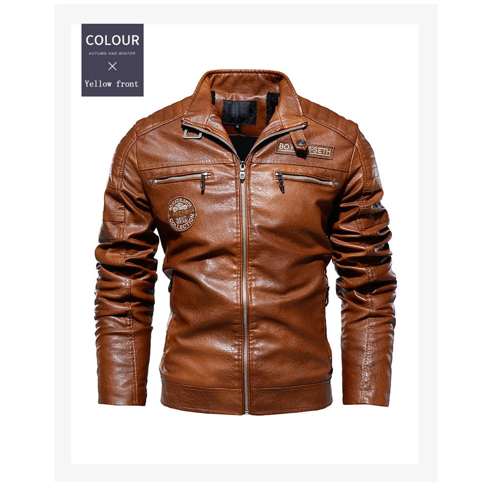 Autumn Winter Men's PU Leather Jackets Fashion Men Retro Zipper Biker Leather Coats Men Fleece Lined Warm Windbreaker Jacket 7XL