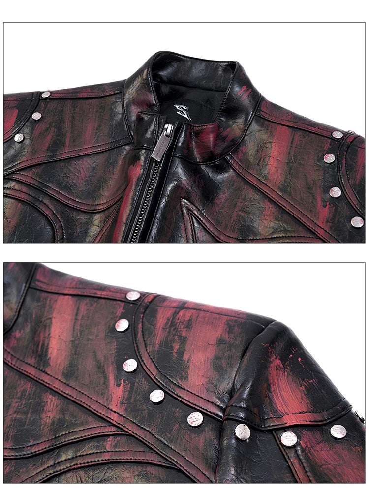 Mauroicardi Spring Autumn Short Pu Leather Motorcycle Jacket Men Rivet Zipper Shoulder Pads Luxury Designer Streetwear Clothing