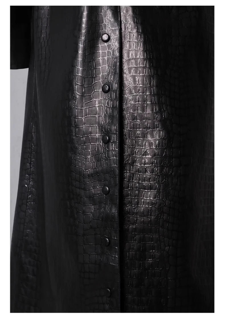 Lautaro Autumn Long Shiny Reflective Patent Faux Leather Trench Coat for Women Belt Double Breasted Luxury Designer Clothes 2023