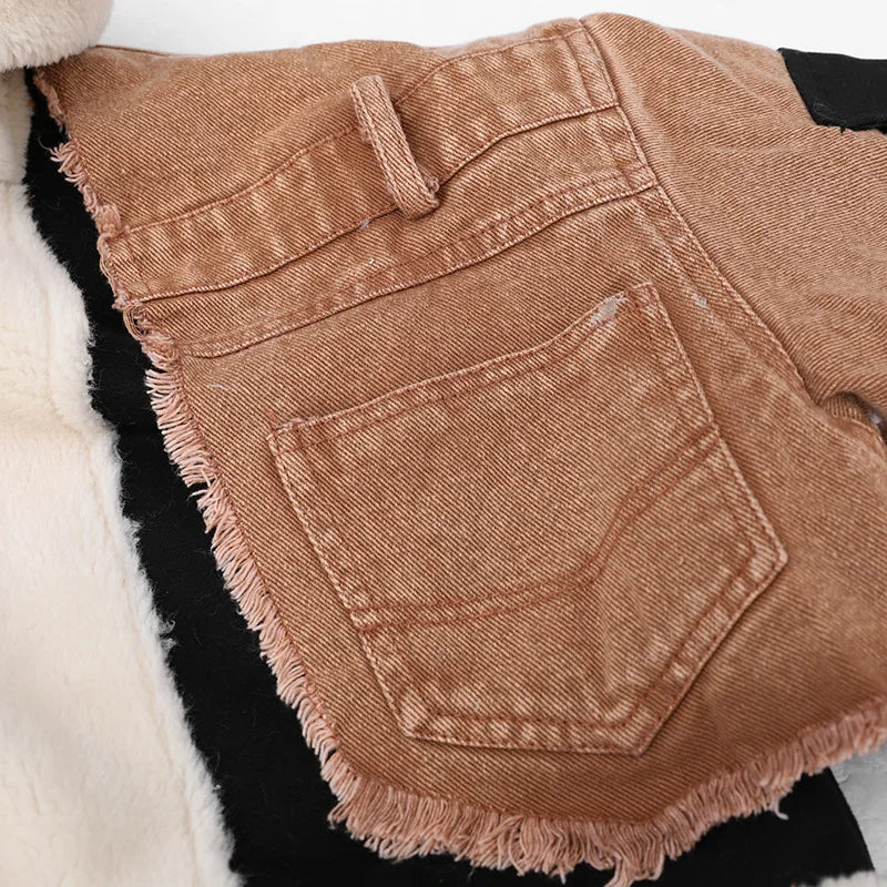 Women Padded Jacket Denim Splicing Jacket Winter New Lamb's Wool Liner Thickened Short Section Biker Jacket Cotton Jacket 2024