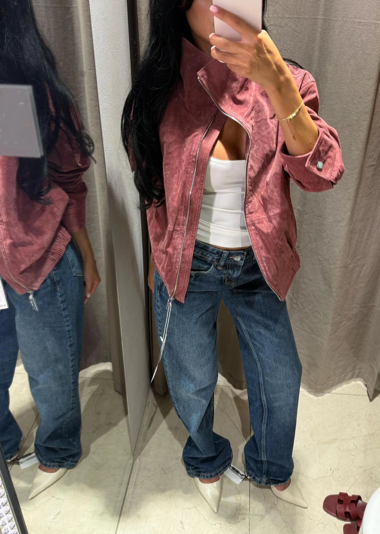 Women Stand Collar Leather Pilot Jacket Red Zipper Cropped Coat Fashion Casual Fashion Outerwear 2026 New Arrival Streetwear