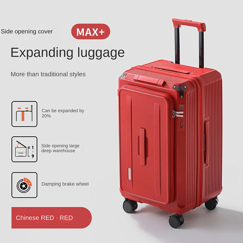 Side-Opening Suitcase 28 inch Large Capacity Expandable Luggage 24/26 Thickened Trolley Case 20 inch Boarding Box with 5 Wheels
