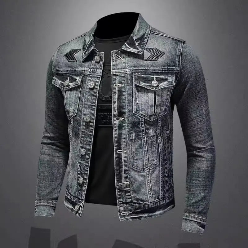 Men's Denim Jacket Vintage Distressed American Style Slim Fit Motorcycle Jacket Workwear Casual Coat Spring Autumn