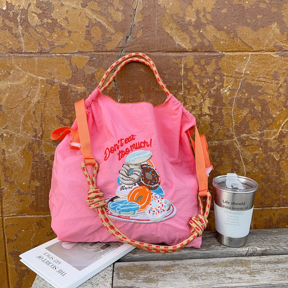Large Medium Embroidered Shopping Bag, Casual Handheld Simple Large Capacity Shoulder Bag Shoulder Straps Included