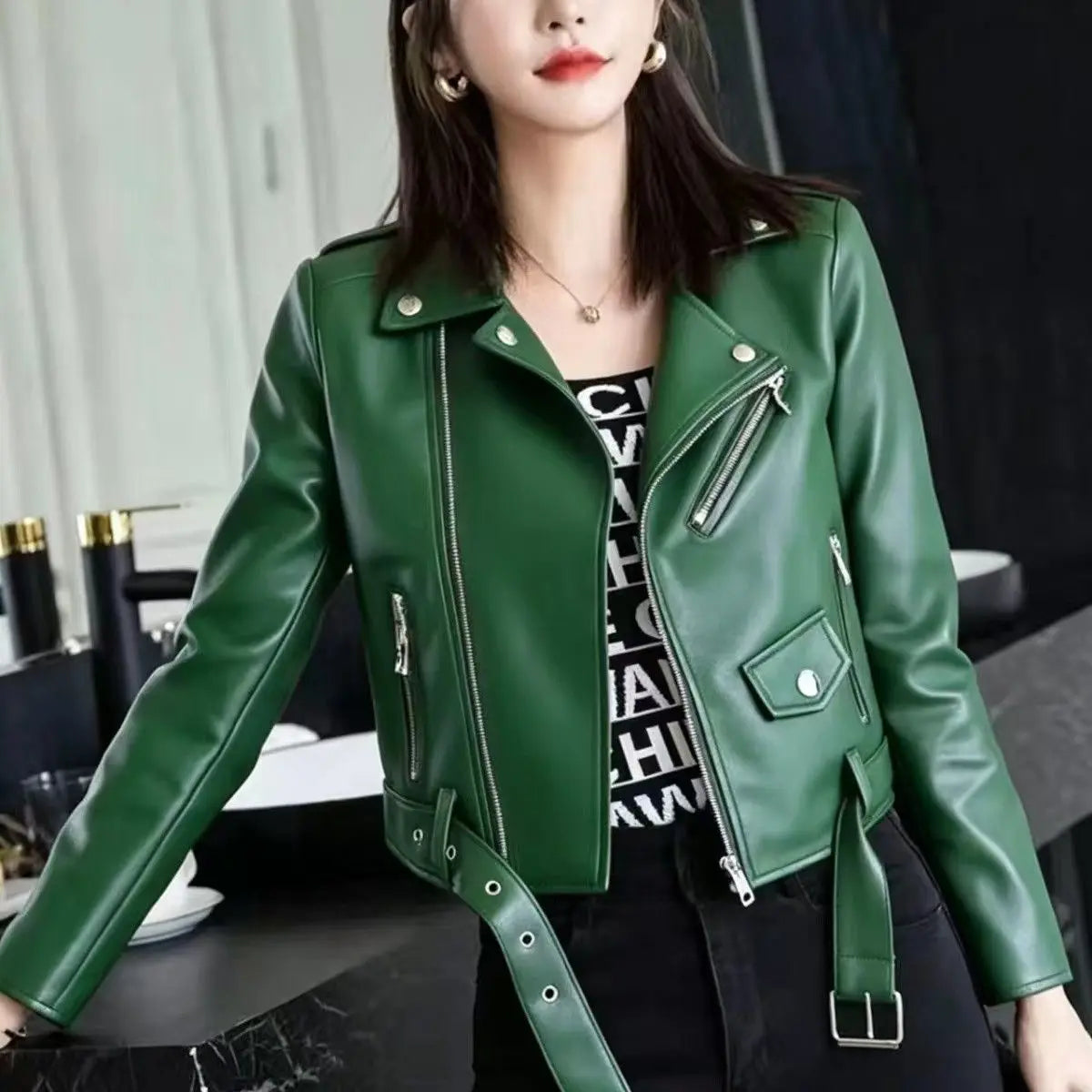 2026 autumn winter new women's PU leather jacket locomotive suit Maillard lapel large size women's leather jacket jacket women
