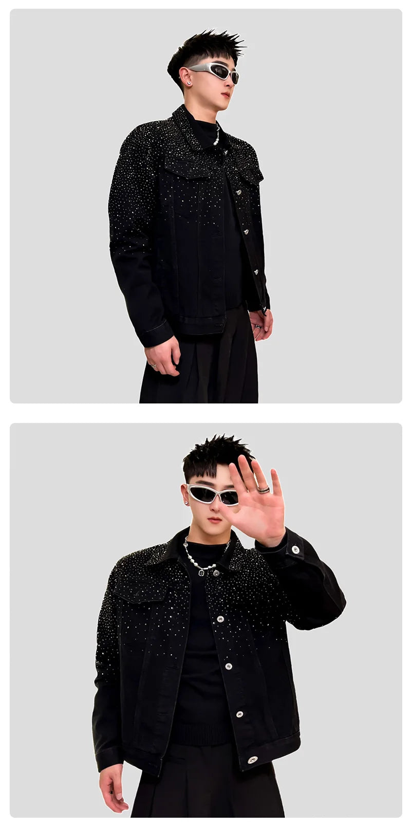 Fashion Denim Jacket High-End Handsome Shiny Rhinestone Light Luxury Trendy Men's Jacket Long Sleeve Single-Breasted Jackets