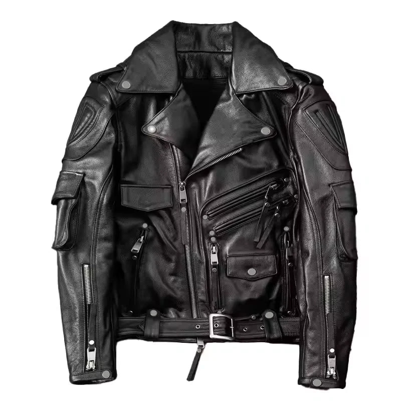 Mauroicardi Spring Autumn Cool Hard Black Pu Leather Motorcycle Biker Jacket Men Belt Zipper Luxury Designer Fashion Clothes