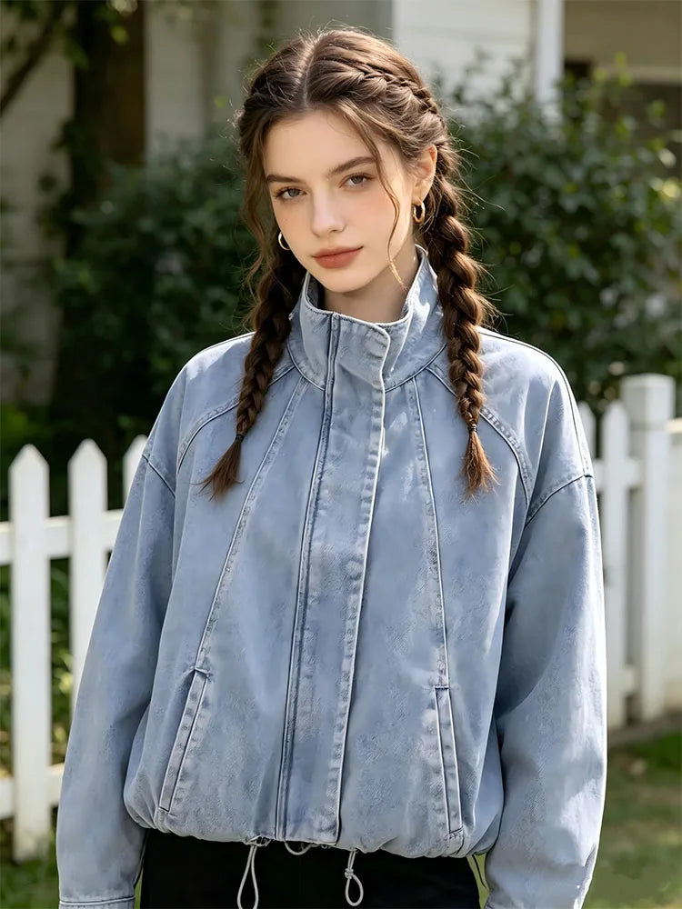 UETEEY Fashionable Versatile Loose Long Sleeve Denim Jacket Women's Cross-Border  Street Style Thickened Zipper Closure