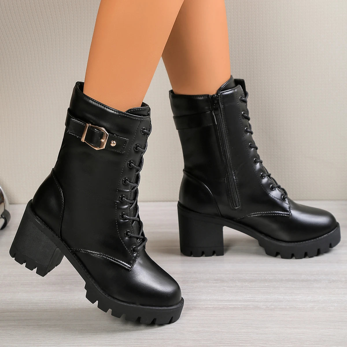 2025 Winter Leather Women Winter Boots Thick Wool Warm Women High-heeled Genuine Boot High-quality Female Snow Boots Women Shoes