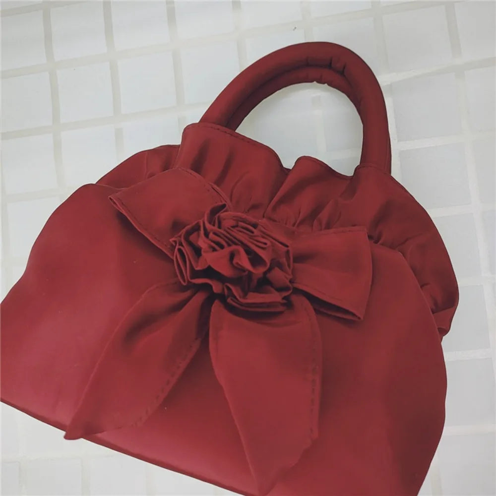 Small Women Middle Bag Top Handle Ladies Handbag Phone Bag Summer Purse National Style With Zipper Bowknot
