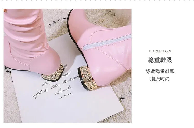 Winter Warm Knee High Boots Women Platform Wedges High Heels Snow Boots Slip on Winter Ladies Shoes White Black Pink 2025