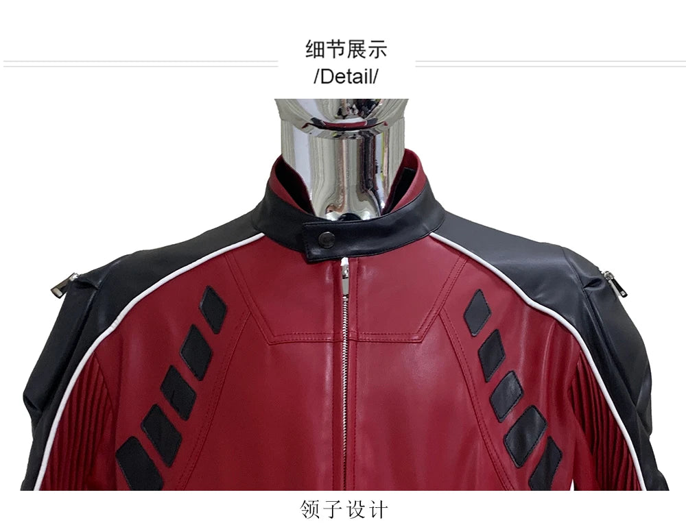 Nerazzurri Autumn Winter Short Color Block Pu Leather Racer Jacket Men Shoulder Pads Rivet Zipper Luxury Designer Clothes 2025