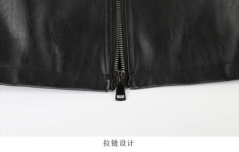 Nerazzurri Spring Autumn Black Waterproof Lightweight Soft Pu Leather Jacket Women with Hood Zipper Loose Casual Clothes 2023