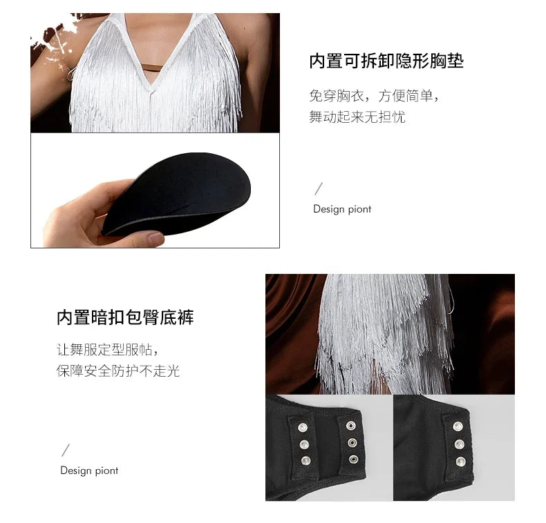 Women Backless Fringe Sexy Black Dress Cha Cha Rumba Samba Tango Dance Costume Prom Wear Latin Dance Copetition Dress